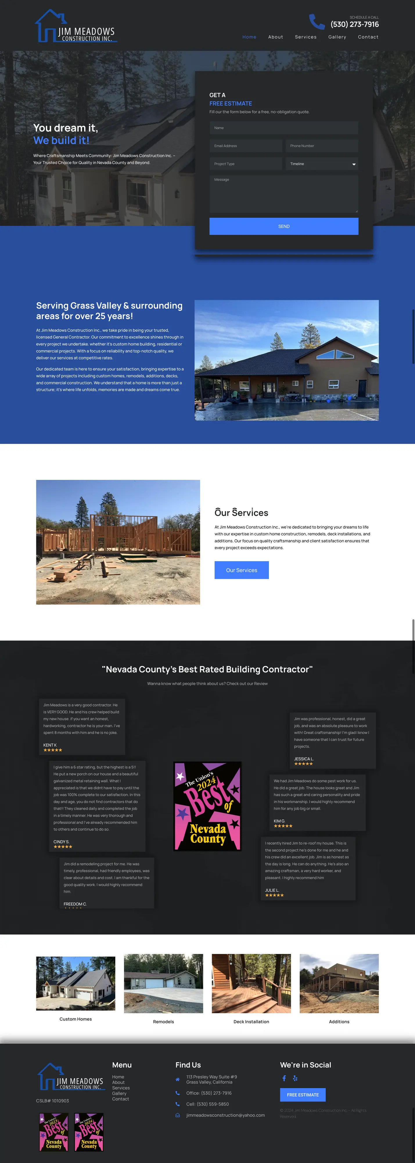 Jim Meadows Construction website preview